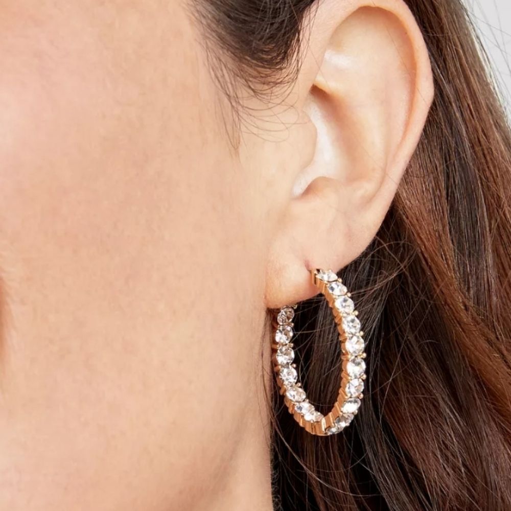 On 34th Crystal Station Medium Hoop Earrings, 1.1